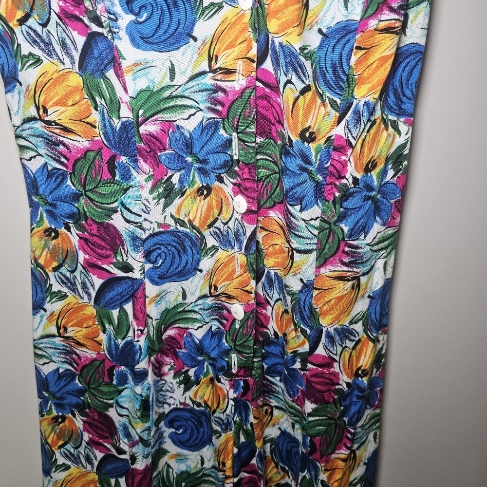 Jennie Brooke Vintage 90s Floral Sleeveless Tie-Front Romper Painterly Print - Picture 9 of 17